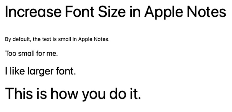 Different font sizes Apple Notes